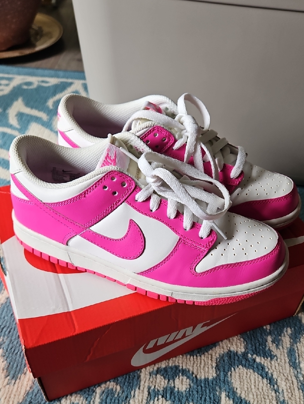 Nike Kids Pink and White Dunks